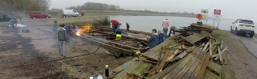 Raft being dismantled